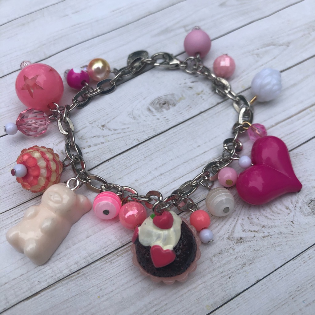 Cupcake Heart Pink Gummy Bear Dessert Bracelet
